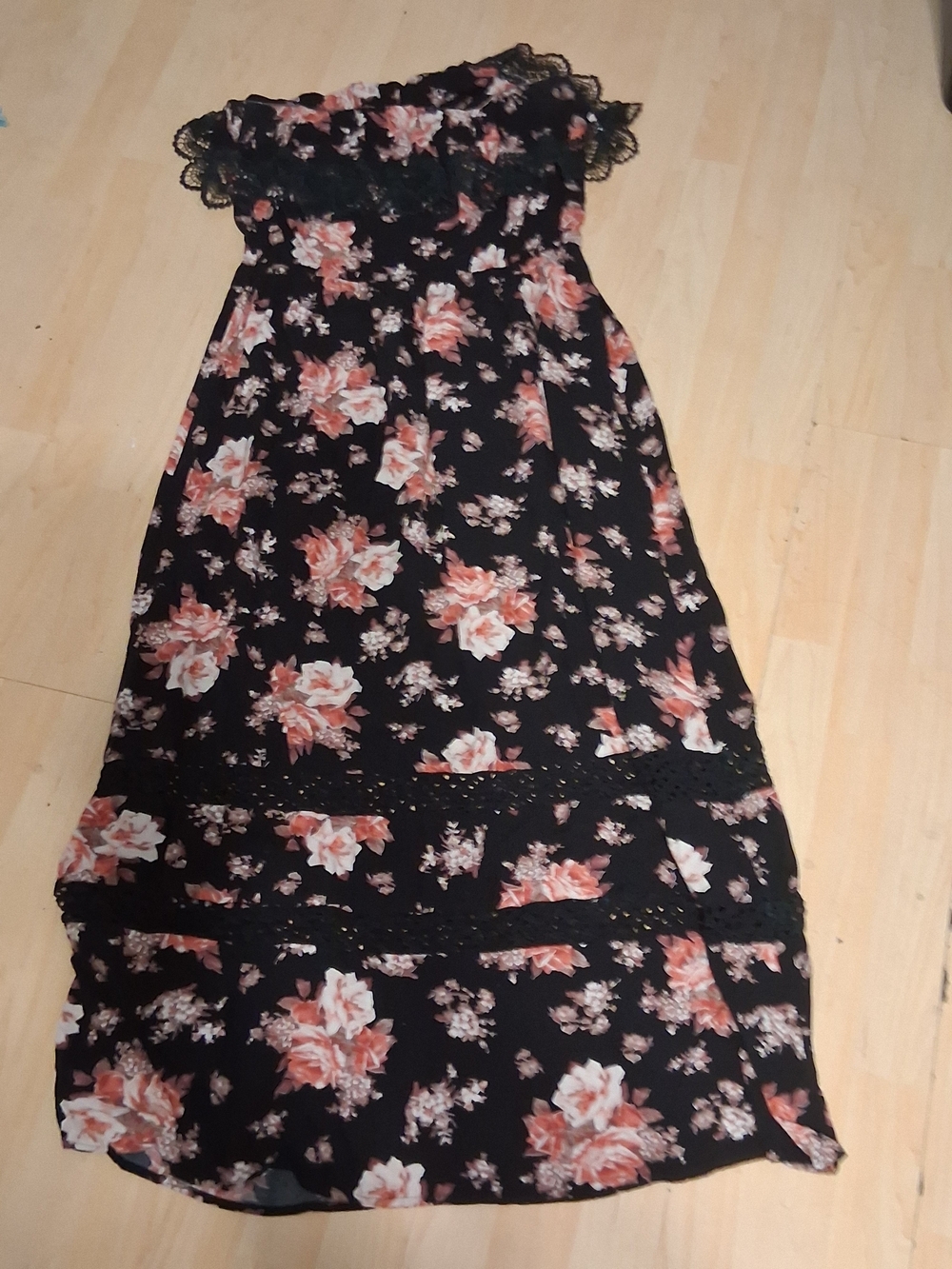 Forever 21 Black Floral Lace-Trim Girls' Sundress with Peach Flowers